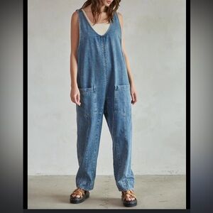 Free People High Roller Jumpsuit Denim Size M